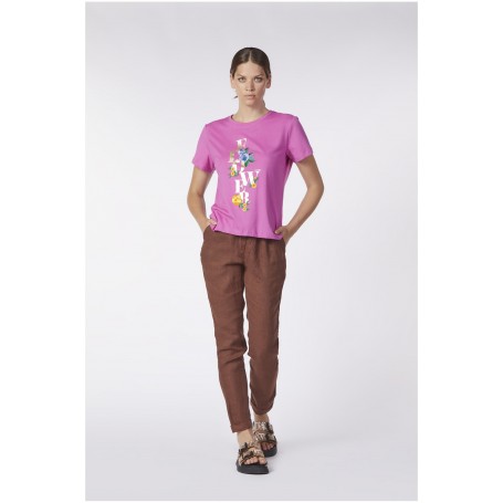 Cafe Noir TSHIRT STAMPA E RICAMO FLOWER - C7JT0113