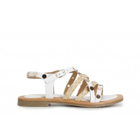 Cafe Noir SANDALO ASIMMETRICO IN PELLE E RAFFIA - C1GH1002