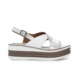 Cafe Noir SANDALO ASIMMETRICO IN PELLE SU ZEPPA BICOLORE - C1HE1260