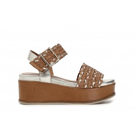 Cafe Noir SANDALO INTRECCIO LAMINATO SU ZEPPA IN PELLE - C1HC1280