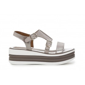 Cafe Noir SANDALO DUE FIBBIE IN PELLE SU ZEPPA BICOLORE - C1HE1040