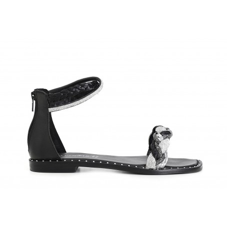 Cafe Noir SANDALO FASCIA STRASS E RAFFIA INTRECCIATA ZIP DIETRO - C1GE9130