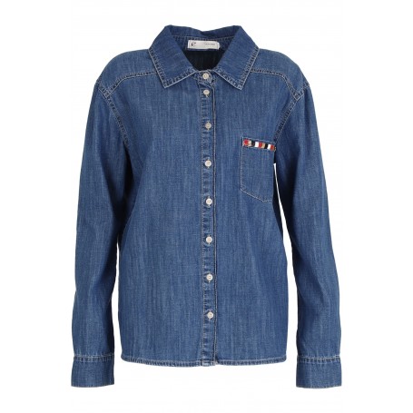 Cafe Noir CAMICIA LUNGA CON APPLICAZIONE AL TASCHINO - C7JC0013