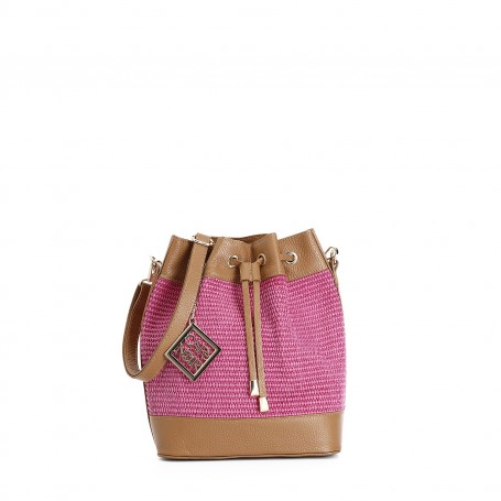 Cafe Noir SECCHIELLO IN RAFFIA CON COULISSE ,CON RIFINITURE IN PELLE E CIONDOLO - C3XH0003