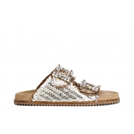 Cafe Noir CIABATTA DOPPIA FIBBIA STRASS IN PELLE INTRECCIATA - C1XM2002