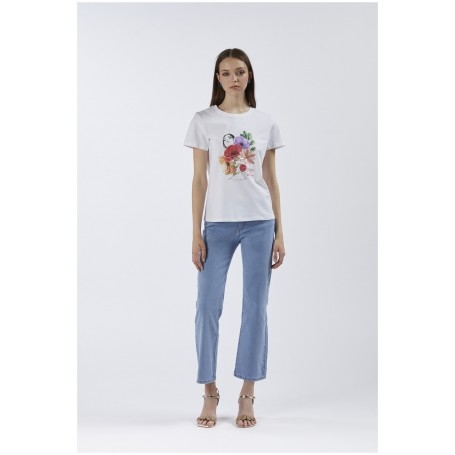 Cafe Noir TSHIRT CON STAMPA FLOREALE E VOLTO - C7JT0170