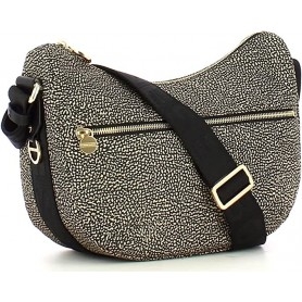 BORBONESE LUNA BAG" MIDDLE IN JET O.P. E PELLE CON TASCA ESTERNA
