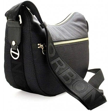 BORBONESE LUNA BAG" MIDDLE IN JET O.P. E PELLE CON TASCA ESTERNA