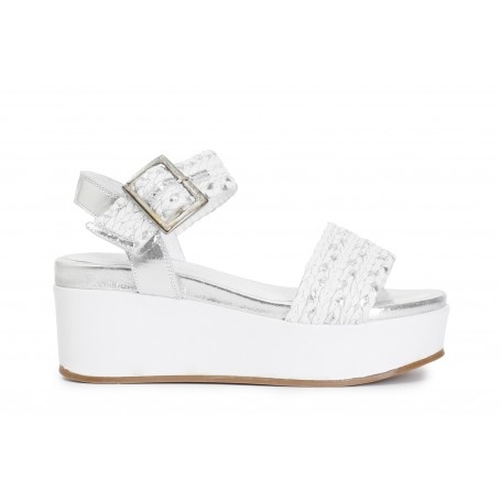 Cafe Noir SANDALO INTRECCIO LAMINATO SU ZEPPA IN PELLE - C1HC1280