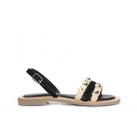 Cafe Noir SANDALO IN PELLE SCAMOSCIATA E RAFFIA CON BORCHIE - C1XJ5002