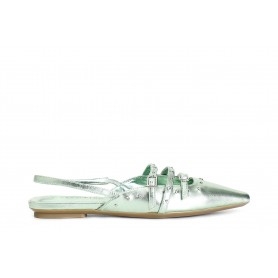 Cafe Noir BALLERINA APERTA DIETRO IN PELLE LAMINATA CON BORCHIE E STRASS - C1ED4012