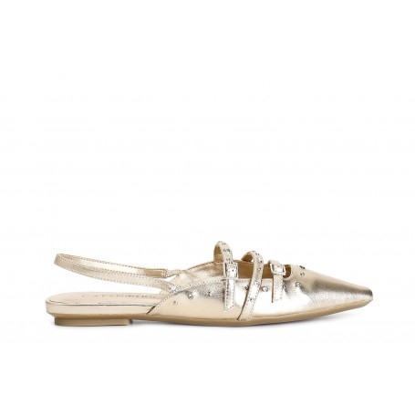 Cafe Noir BALLERINA APERTA DIETRO IN PELLE LAMINATA CON BORCHIE E STRASS - C1ED4012