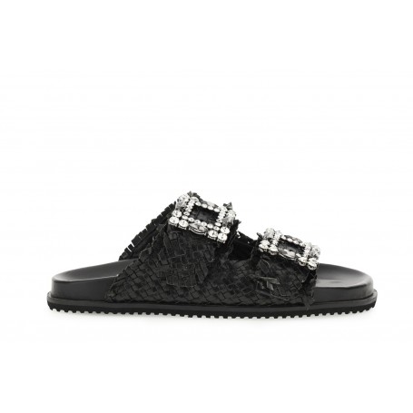 Cafe Noir CIABATTA DOPPIA FIBBIA STRASS IN PELLE INTRECCIATA - C1XM2002