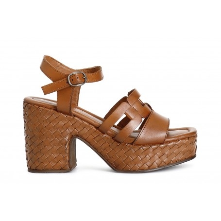Cafe Noir SANDALO GILDA IN PELLE DUE FASCE DAVANTI ZEPPA INTRECCIATA - C1HL1053