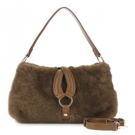 Cafe Noir BORSA A SPALLA IN PELLICCIA SINTETICA CON BACCELLO E ANELLO. - C3JB0020