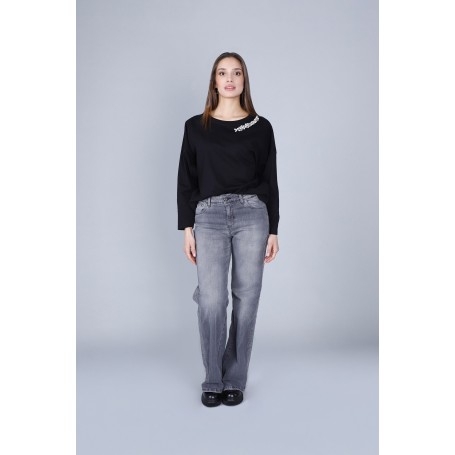 Cafe Noir DENIM WIDE LEG CON STRAS AI FIANCHI - C7JJ0181