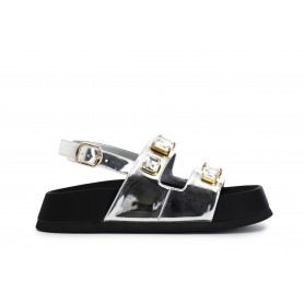 Cafe Noir SANDALO CON TOMAIA STRASS A DUE FASCE EFFETTO LAMINATO SPECCHIO - C1GH9172