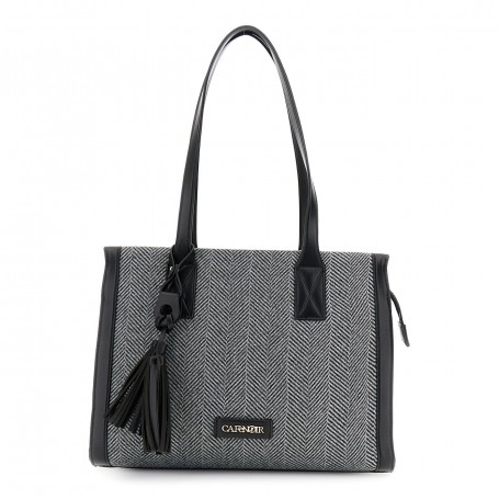 Cafe Noir BORSA IN TESSUTO TWEED, CHARM CON NAPPINA E LETTERING IN METALLO - C3YD0907