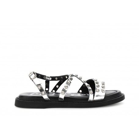 Cafe Noir SANDALO IN PELLE LAMINATA ASIMMETRICO CON BORCHIE - C1FB4015