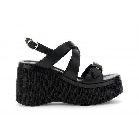 Cafe Noir SANDALO IN PELLE INCROCIO FIBBIA SU ZEPPA - C1GE1023