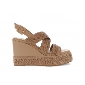 Cafe Noir SANDALO CON INCROCIO SU ZEPPA IN SINTETICO EFFETTO PELLE INTRECCIATA - C1GG9702