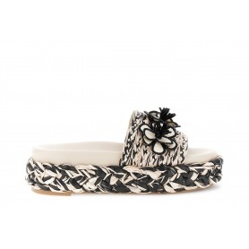 Cafe Noir CIABATTA SU ZEPPA FASCIA RAFFIA CON FIORI - C1LA9021