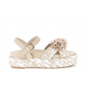 Cafe Noir SANDALO INCROCIO SU ZEPPA FASCIA RAFFIACON FIORI - C1LA9023