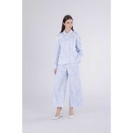 Cafe Noir CAMICIA OVER IN  POPELINE RIGATO E RICAMATO - C7JC0220