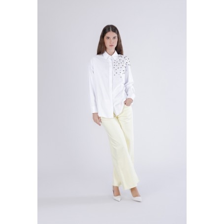 Cafe Noir CAMICIA IN OXFORD CON APPLICAZIONI DI STRASS E BORCHIE - C7JC0231