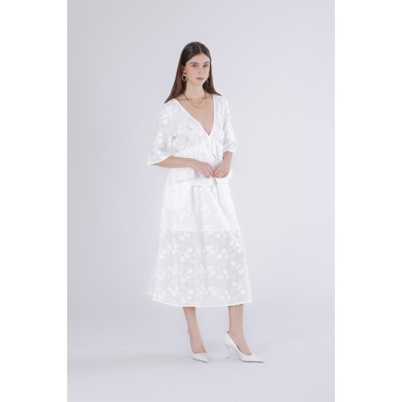 Cafe Noir BLUSA CON MACICHE CORTE E BALZA IN MUSSOLA DI COTONE RICAMATA - C7JC0234