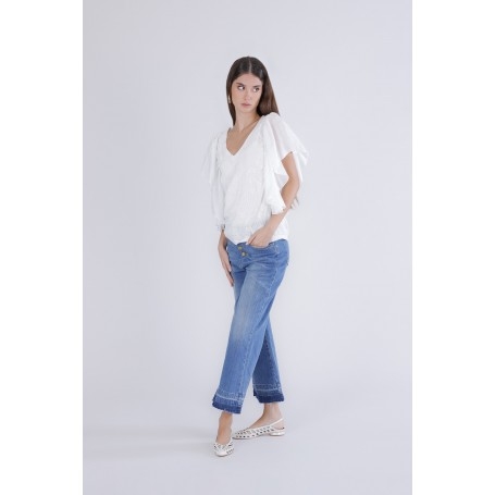 Cafe Noir TOP  PUNTO PIZZO CON MANICHE ARRICCIATE - C7JM0347