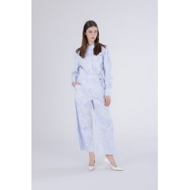 Cafe Noir PANTALONE PALAZZO IN  POPELINE RIGATO ERICAMATO - C7JP0283