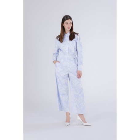 Cafe Noir PANTALONE PALAZZO IN  POPELINE RIGATO ERICAMATO - C7JP0283