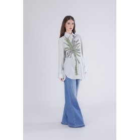 Cafe Noir CAMICIA  RIGATA CON PALMA RICAMATA - C7JC0225