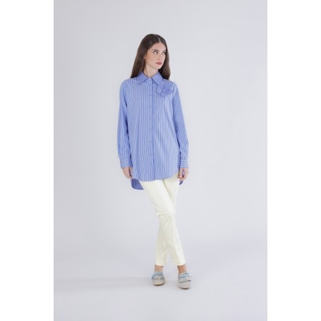 Cafe Noir CAMICIA  RIGATA CON FIORE APPLICATO - C7JC0226