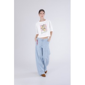 Cafe Noir PANTALONE GAMBA AMPIA CON ROTTURE - C7JJ0194