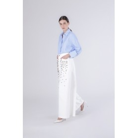 Cafe Noir PANTALONE WIDE LEG  IN BULL DENIM CON APPLICAZIONI - C7JJ0196