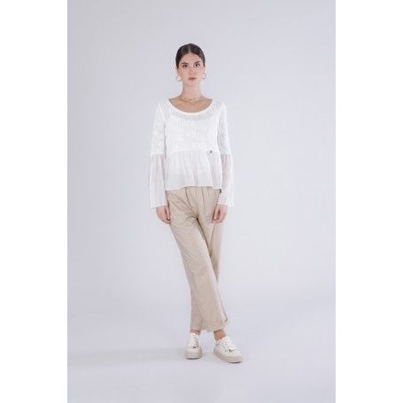 Cafe Noir MAGLIA  PUNTO PIZZO CON BALZA INCRESPATA IN COTONE - C7JM0348