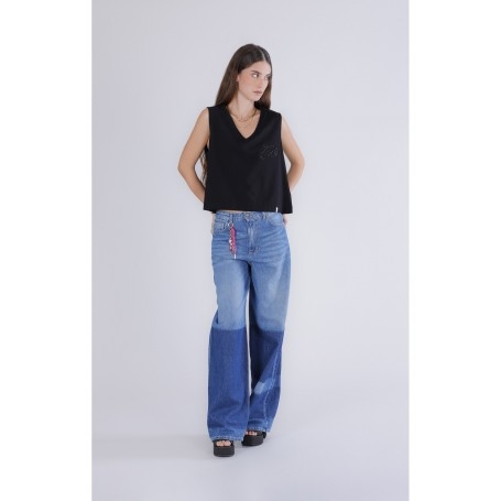 Cafe Noir CANOTTA CON SCOLLATURA A V IN JERSEY DICOTONE CON LOGO RICAMATO - C7JT0263