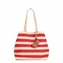 Cafe Noir SHOPPING IN RAFFIA E CANVAS, CON CHARM CON POMPON E PIASTRINA LOGO IN METALLO - C3VB0803