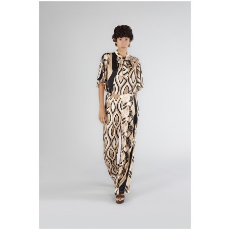 Cafe Noir PANTALONE PALAZZO IN SATIN STAMPATO - C7JP0253
