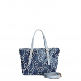 Cafe Noir MINI TOTE IN JEANS CON APPLICAZIONI DI JEANS SFRANGIATO,CON APPLICAZIONE DI RIVE - C3NL0831
