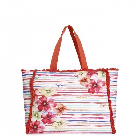 Cafe Noir BORSA MARE IN TESSUTO STAMPATO CON FRANGINE E MANICI A NASTRO - C3YB0802