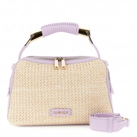 Cafe Noir BAULETTO IN RAFFIA CON RIFINITURE IN PUA CONTRASTO , PATCH CON LETTERING E MANI - C3YC1012