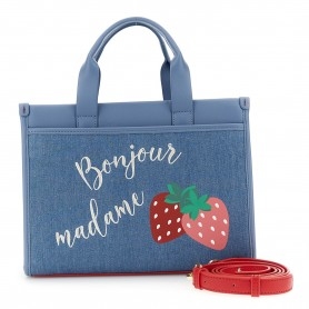 Cafe Noir TOTE IN CANVAS E MATERIALE SINTETICO EFFETTO  NAPPA CON TASCA,  STAMPA E RICAMO - C3JB0023