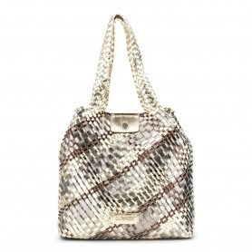 Cafe Noir SHOPPING INTRECCIATA IN MATERIALE SINTETICO METALLIZZATO MULTICOLOR, TAG CON LOG - C3MG1021