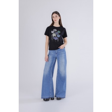 Cafe Noir T SHIRT CON FIORI DI PAILETTES - C7JT0269