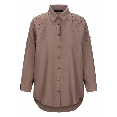 Cafe Noir CAMICIA IN OXFORD CON STRAS SULLE SPALLE - C7JC0259