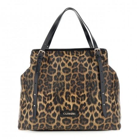 Cafe Noir MORBIDA TOTE GRANDE IN MATERIALE SINTETICO STAMPA LEOPARDO , CON TRACOLLE SOTTIL - C3NN1100