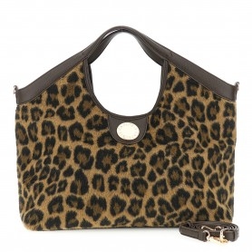 Cafe Noir tote in tessuto a stampa leopardo con rifiniture in Pu effetto pelle con grana, - C3JB0027